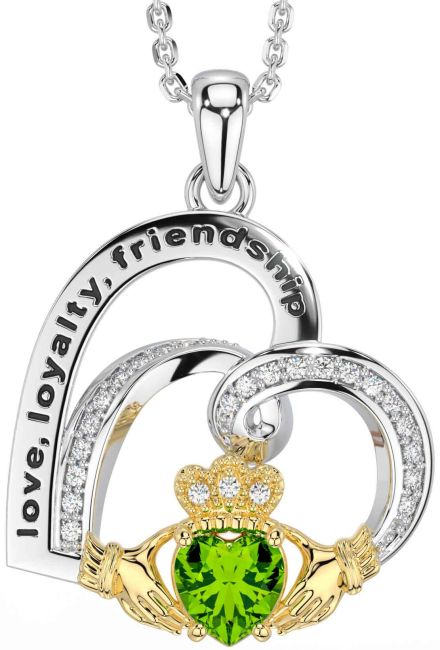 Diamond Peridot Gold Silver Celtic Claddagh Heart Irish 