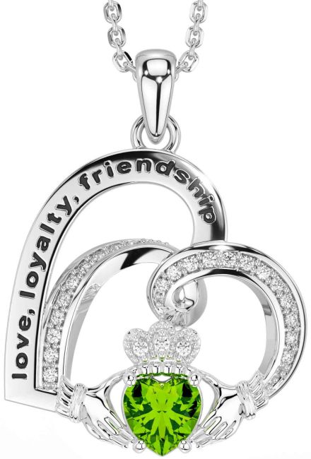 Diamond Peridot Silver Celtic Claddagh Heart Irish 