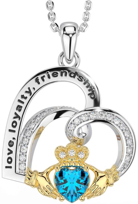 Diamond Topaz Gold Silver Celtic Claddagh Heart Irish 
