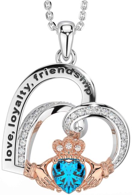 Diamond Topaz White Rose Gold Celtic Claddagh Heart Irish 