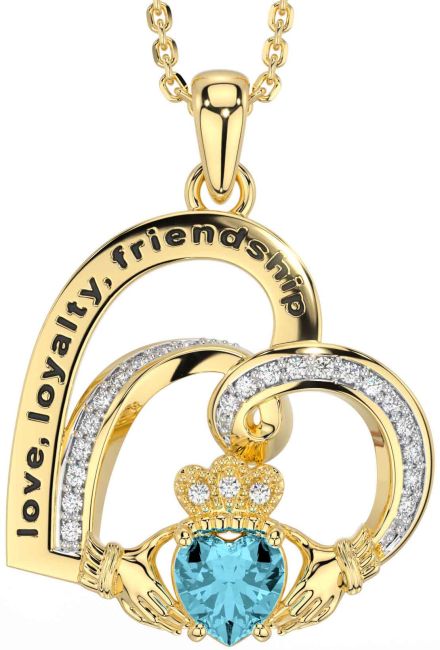 Diamond Aquamarine Gold Celtic Claddagh Heart Irish 
