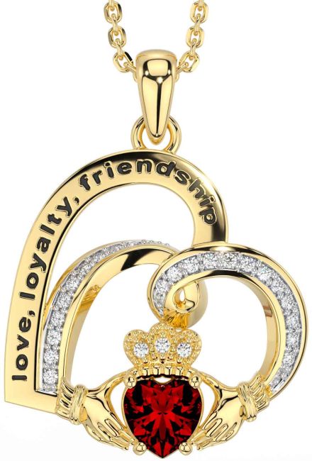 Diamond Garnet Gold Celtic Claddagh Heart Irish 