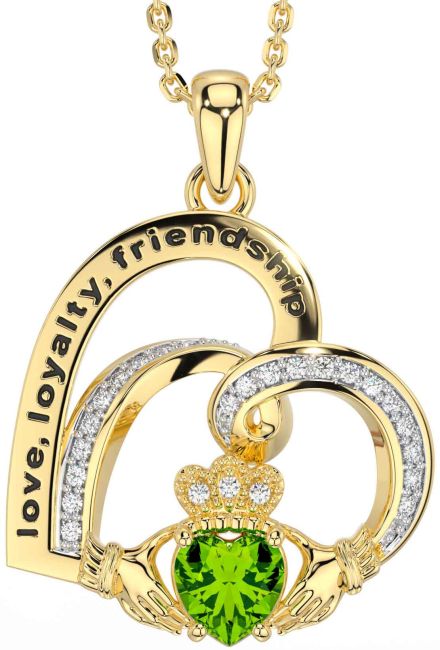 Diamond Peridot Gold Celtic Claddagh Heart Irish 