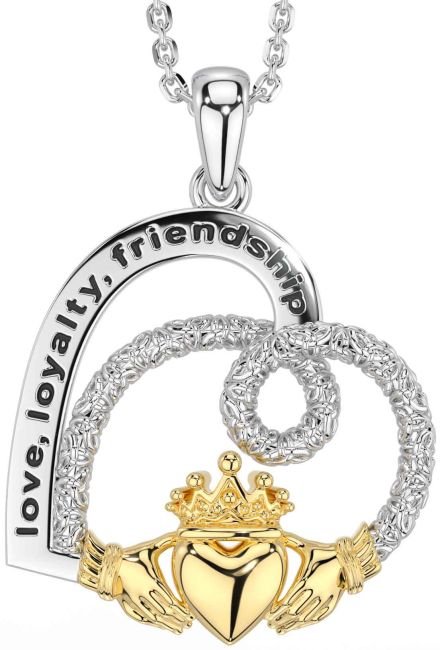 Gold Silver Celtic Claddagh Heart Necklace
