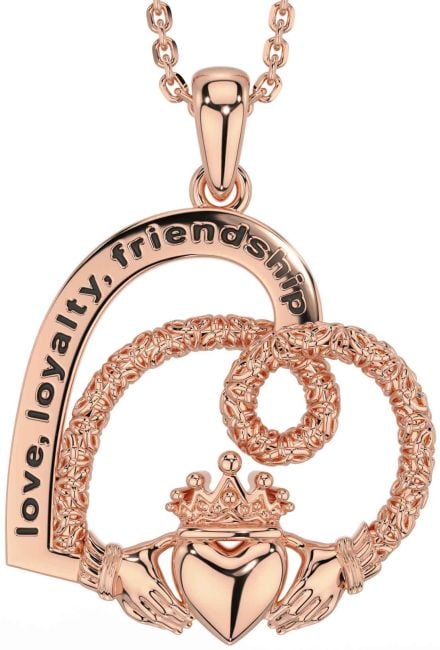 Rose Gold Silver Celtic Claddagh Heart Necklace