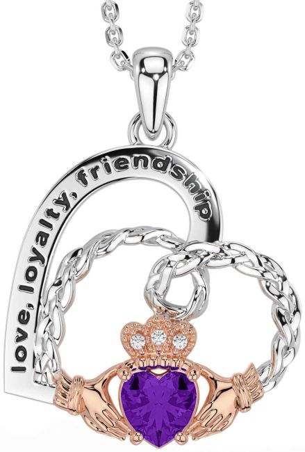 Diamond Amethyst Rose Gold Silver Celtic Claddagh Heart Irish 