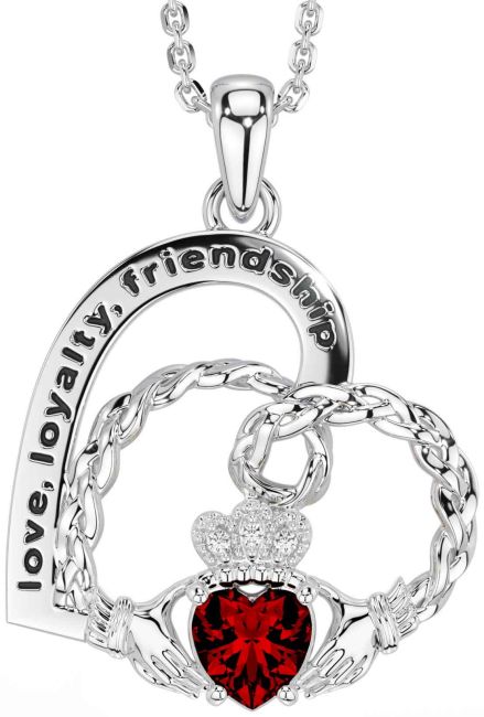 Diamond Garnet White Gold Celtic Claddagh Heart Irish 