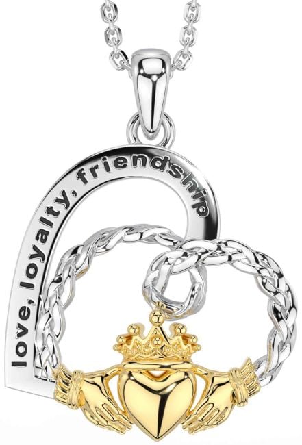 Gold Silver Celtic Claddagh Heart Necklace