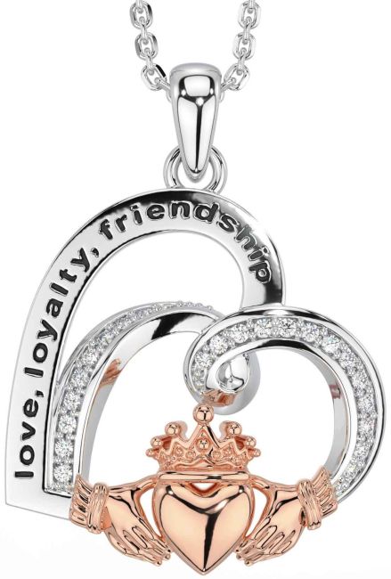 Diamond Rose Gold Silver Celtic Claddagh Heart Irish 
