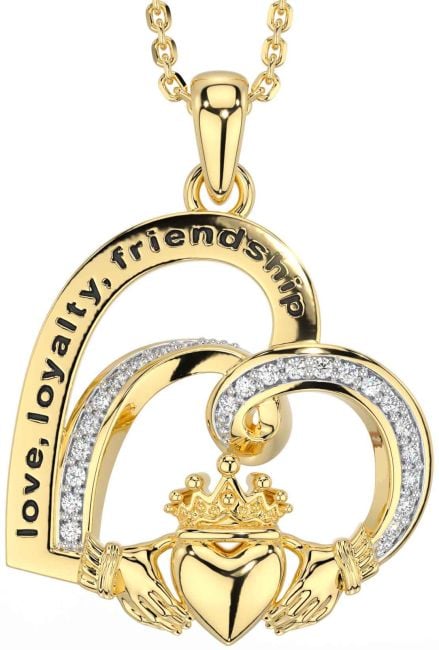 Diamond Gold Celtic Claddagh Heart Irish 