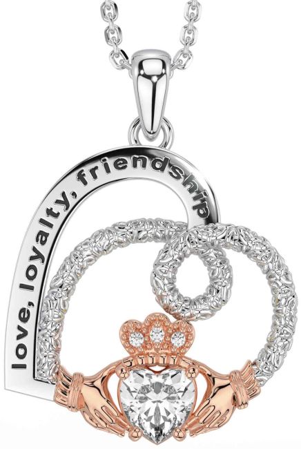 Diamond Rose Gold Silver Celtic Claddagh Heart Irish 