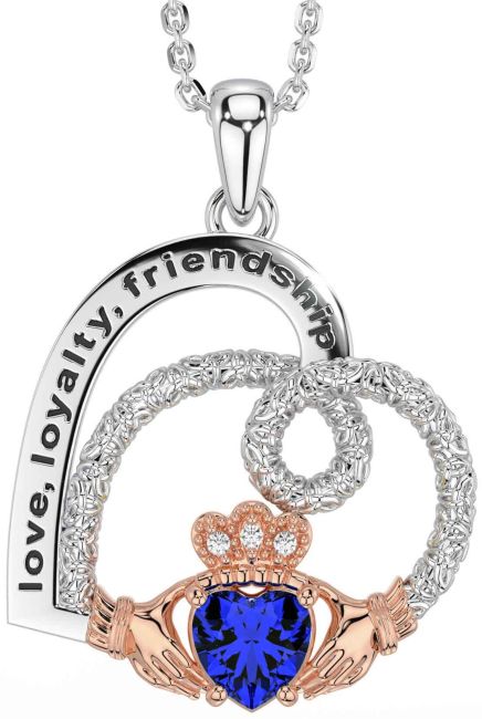 Diamond Sapphire Rose Gold Silver Celtic Claddagh Heart Irish 