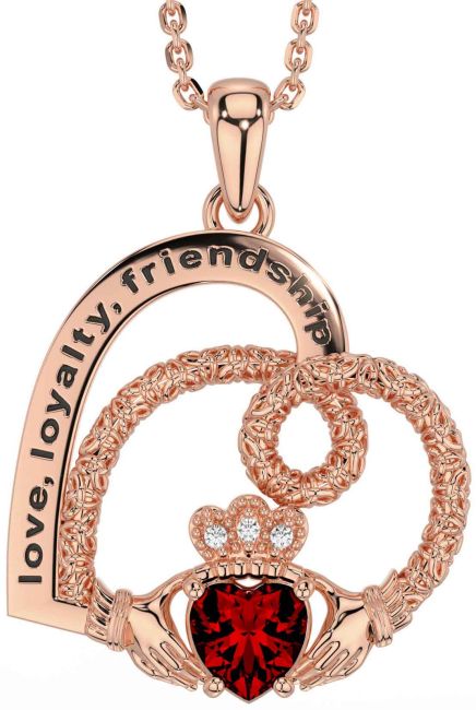 Diamond Garnet Rose Gold Silver Celtic Claddagh Heart Irish 