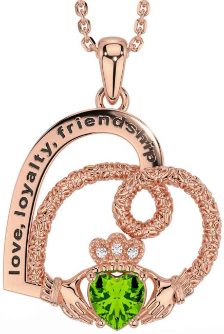 Diamond Peridot Rose Gold Celtic Claddagh Heart Irish 