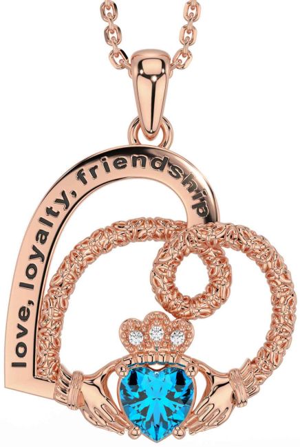 Diamond Topaz Rose Gold Celtic Claddagh Heart Irish 