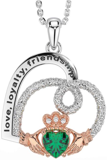 Diamond Emerald White Rose Gold Celtic Claddagh Heart Irish 