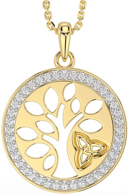 Diamond Gold Silver Celtic Tree of Life Trinity Knot Necklace