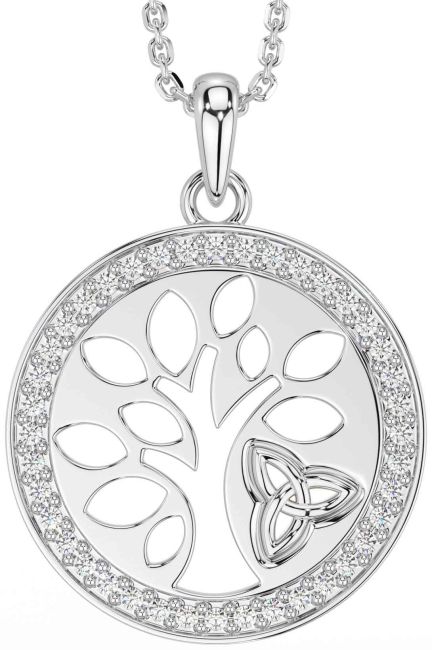 Diamond Silver Celtic Tree of Life Trinity Knot Necklace