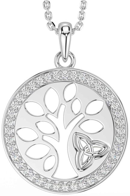 Diamond White Gold Celtic Tree of Life Trinity Knot Necklace