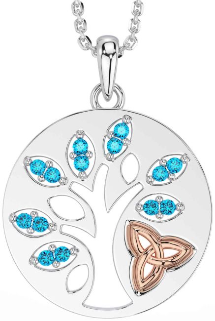 Topaz Rose Gold Silver Celtic Tree of Life Trinity Knot Necklace