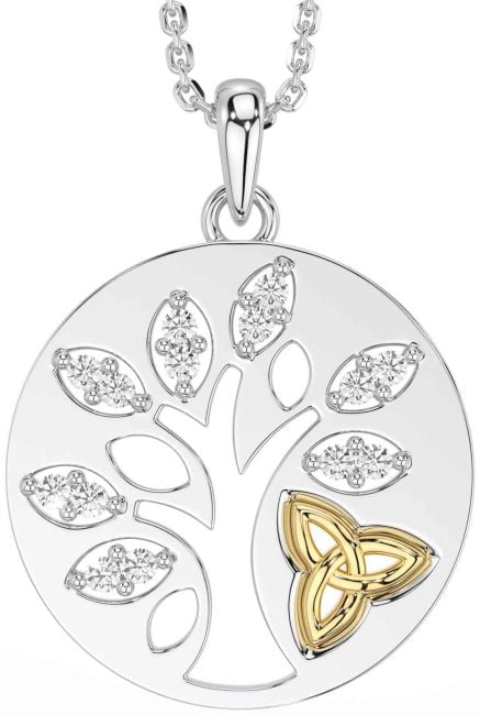 Diamond Gold Silver Celtic Tree of Life Trinity Knot Necklace