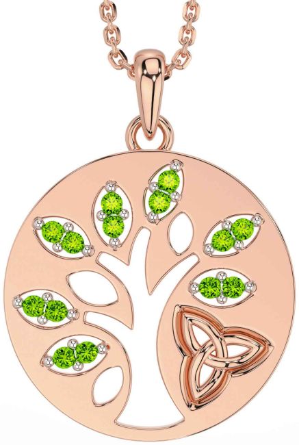 Peridot Rose Gold Silver Celtic Tree of Life Trinity Knot Necklace