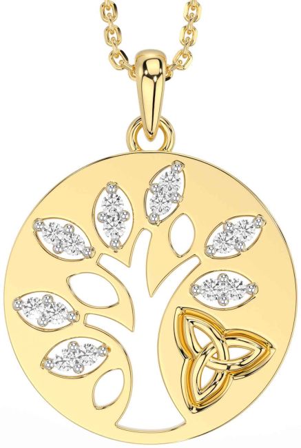 Diamond Gold Silver Celtic Tree of Life Trinity Knot Necklace