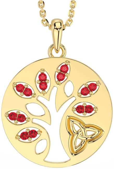 Ruby Gold Silver Celtic Tree of Life Trinity Knot Necklace