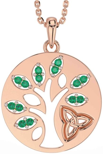 Emerald Rose Gold Celtic Tree of Life Trinity Knot Necklace