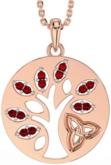 Garnet Rose Gold Celtic Tree of Life Trinity Knot Necklace