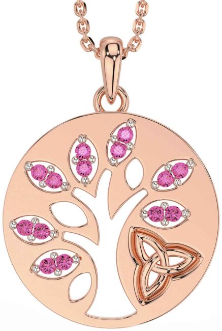 Pink Tourmaline Rose Gold Celtic Tree of Life Trinity Knot Necklace