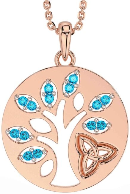 Topaz Rose Gold Celtic Tree of Life Trinity Knot Necklace