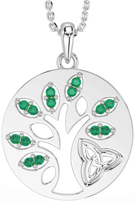 Emerald White Gold Celtic Tree of Life Trinity Knot Necklace