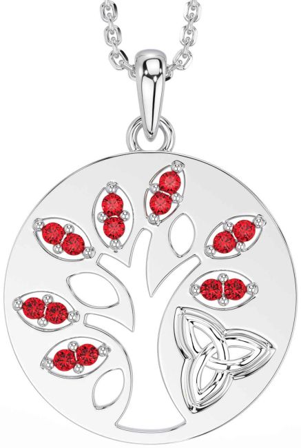 Ruby White Gold Celtic Tree of Life Trinity Knot Necklace