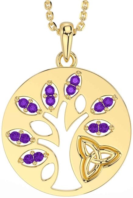 Amethyst Gold Celtic Tree of Life Trinity Knot Necklace