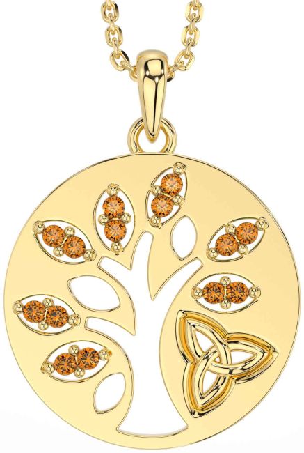 Citrine Gold Celtic Tree of Life Trinity Knot Necklace