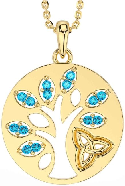 Topaz Gold Celtic Tree of Life Trinity Knot Necklace