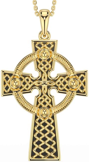 Gold Silver Black Rhodium Celtic Cross Necklace