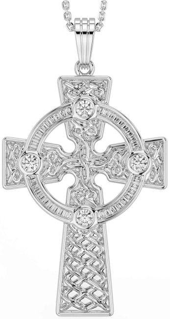 Diamond Silver Celtic Cross Necklace