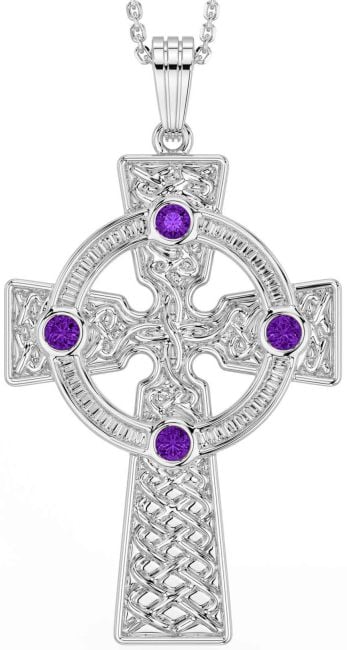 Amethyst White Gold Celtic Cross Necklace