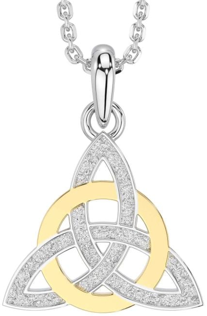 White Yellow Gold Celtic Trinity Knot Necklace