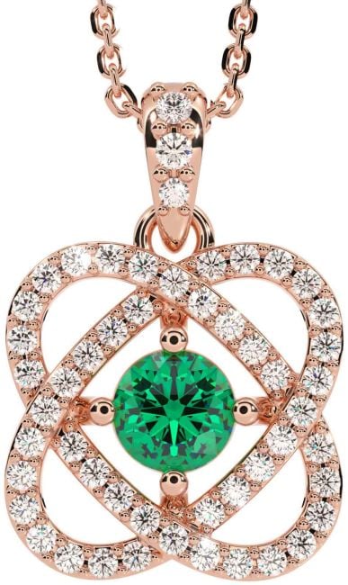 Diamond Emerald Rose Gold Silver Celtic Necklace