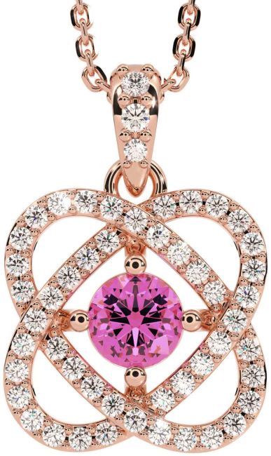 Diamond Pink Tourmaline Rose Gold Silver Celtic Necklace