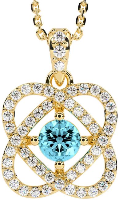 Diamond Aquamarine Gold Silver Celtic Necklace