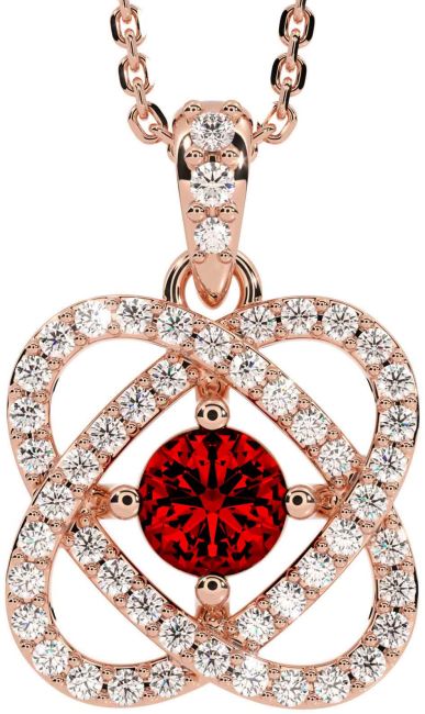 Diamond Garnet Rose Gold Celtic Necklace