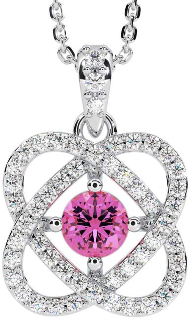 Diamond Pink Tourmaline Silver Celtic Necklace