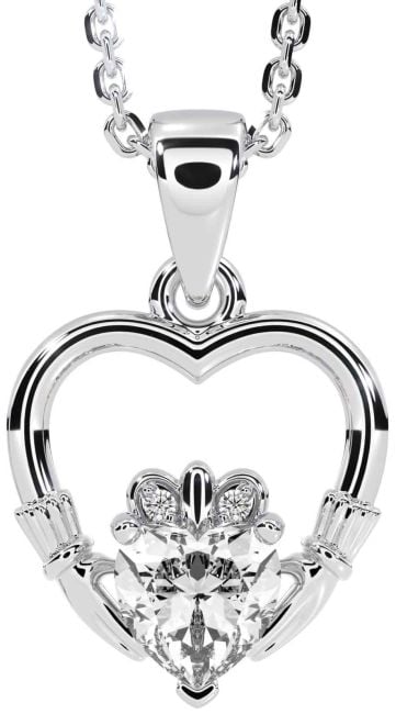 Diamond White Gold Claddagh Heart Necklace