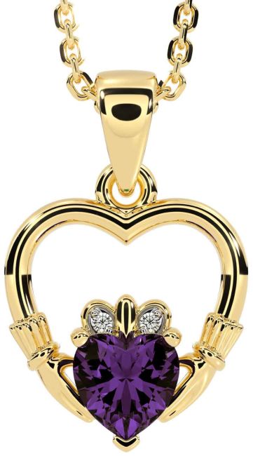 Diamond Alexandrite Gold Claddagh Heart Necklace