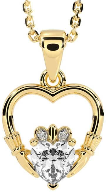 Diamond Gold Claddagh Heart Necklace