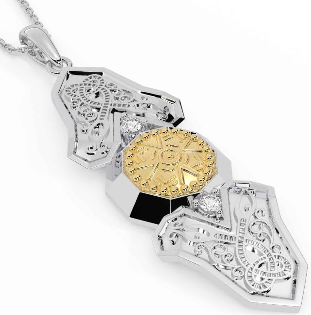 Diamond Gold Silver Celtic Warrior Necklace